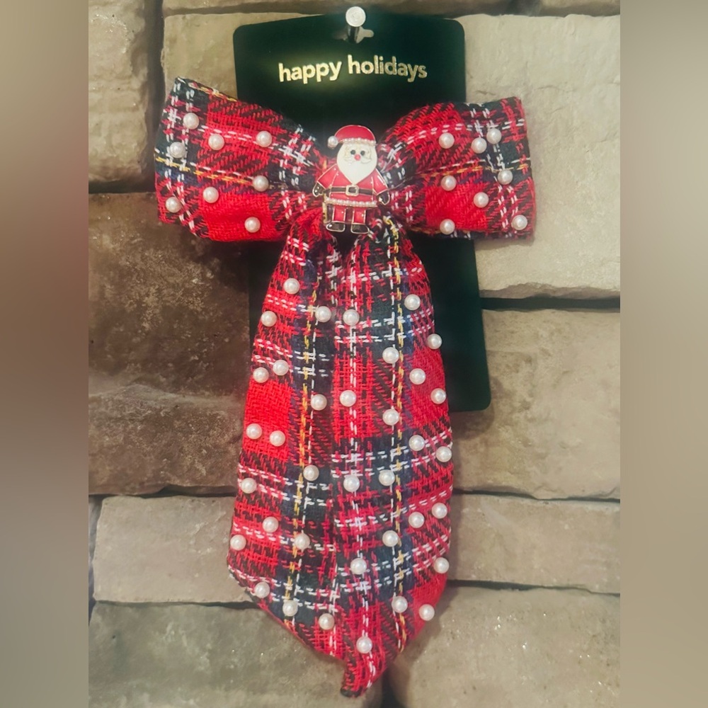 New Red, Blue, Green & Pearls Festive Holiday Santa Bow!